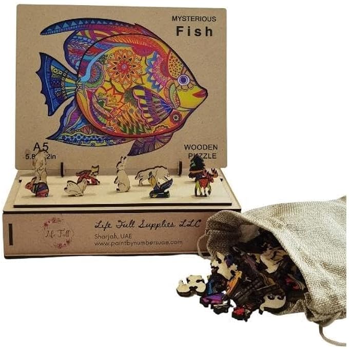 WOODEN JIGSAW PUZZLES, 3D WOODEN ANIMALS SHAPED PUZZLES, BEST GIFT FOR ADULTS AND KIDS DIY PUZZLE PIECE, COLORFUL UNIQUE SHAPED FISH PUZZLES A5-5.8 X 8.2 IN - Image 2